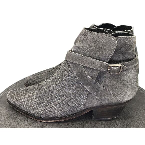 Free People Womens Size 8.5 Gray Suede Strappy Booties Ankle Wrap Block Heel - Picture 1 of 7